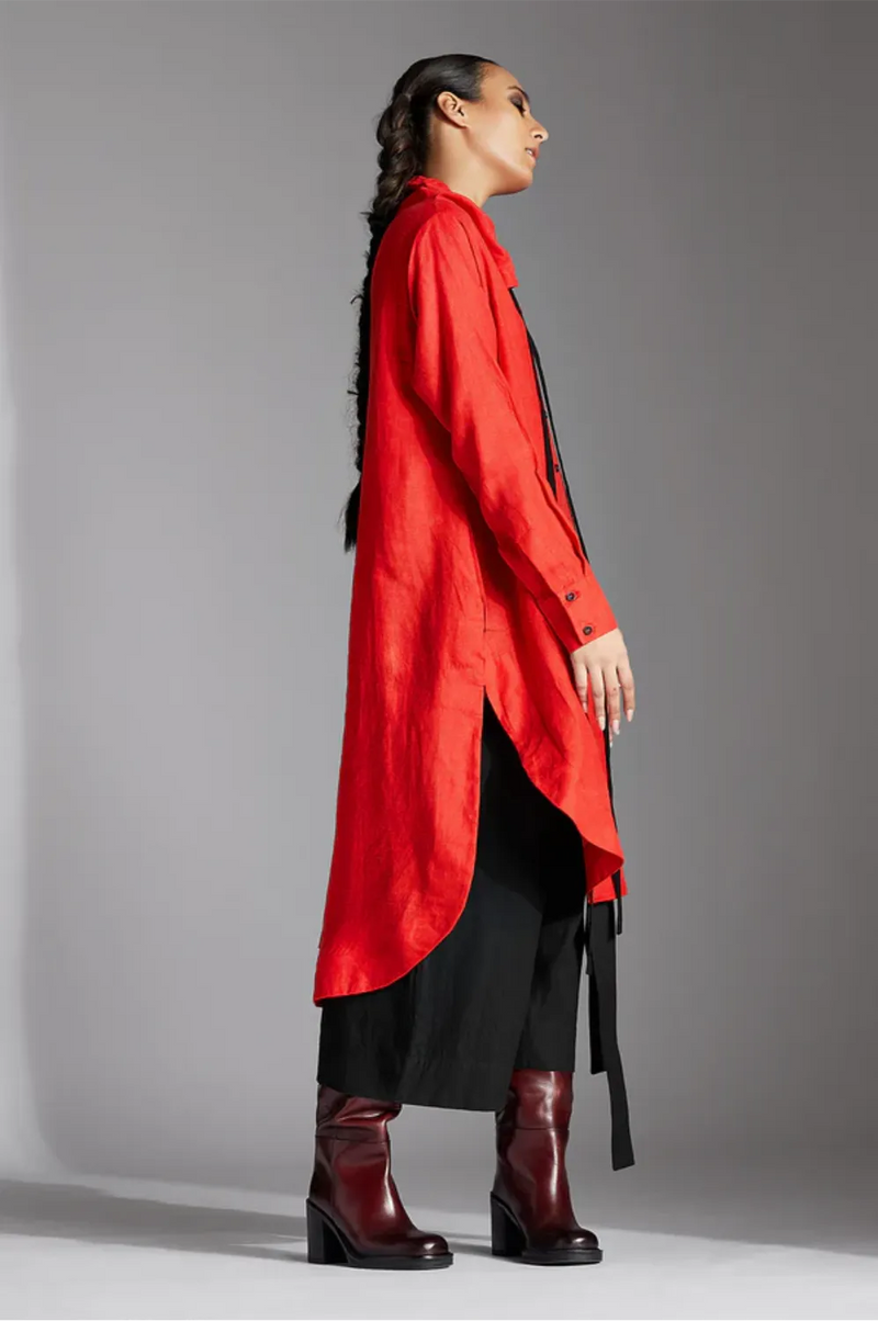 Zale Shirt in Linen-Red linen by Chola in red color for women in Singapore