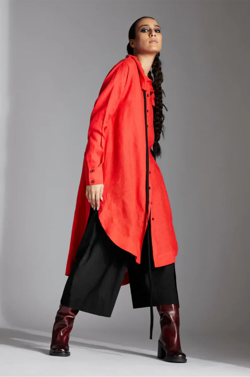 Zale Shirt in Linen-Red linen by Chola in red color for women in Singapore
