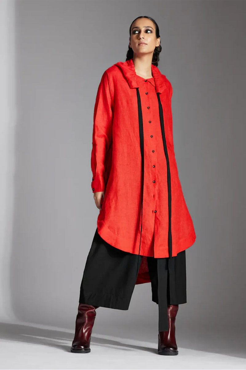 Zale Shirt in Linen-Red linen by Chola in red color for women in Singapore