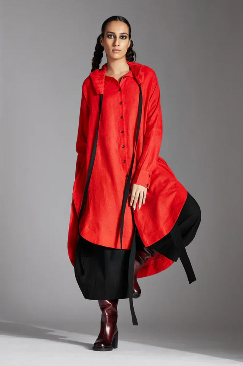 Zale Shirt in Linen-Red linen by Chola in red color for women in Singapore