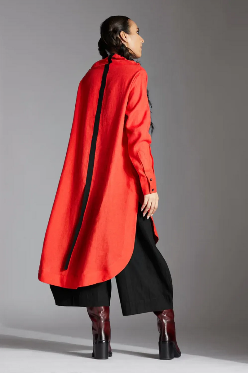 Zale Shirt in Linen-Red linen by Chola in red color for women in Singapore