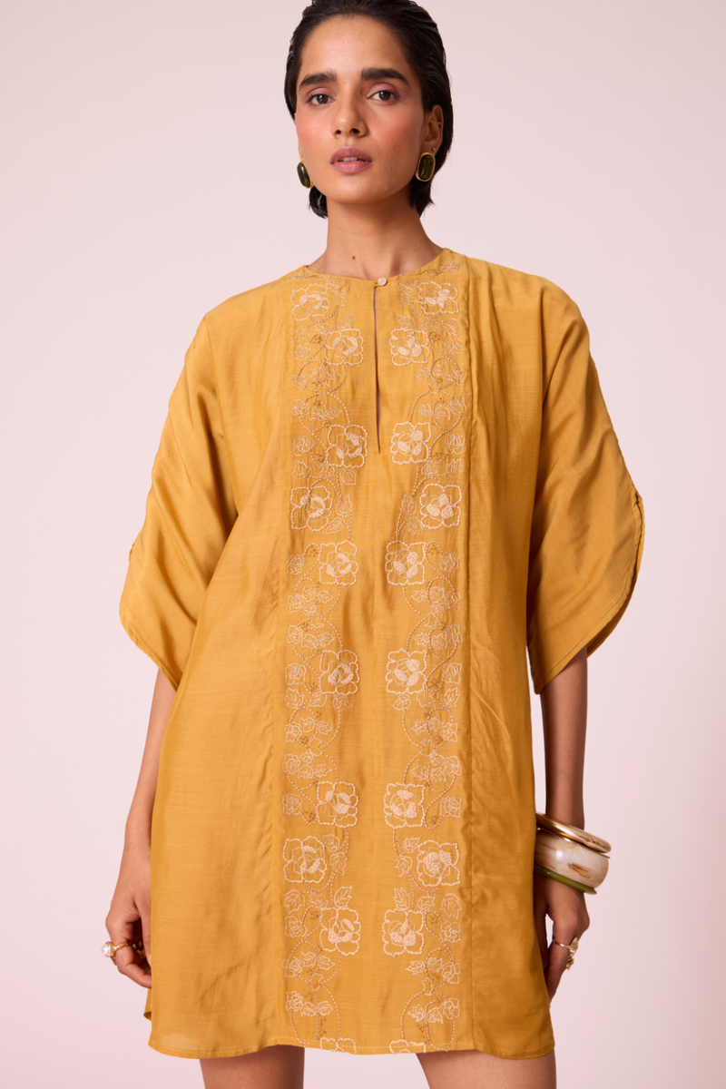 Zarah Yellow Embroidered Dress by The Summer House in yellow color for women in Singapore