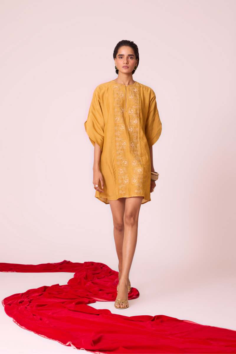 Zarah Yellow Embroidered Dress by The Summer House in yellow color for women in Singapore