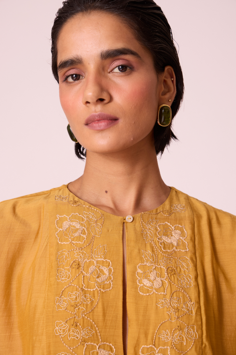 Zarah Yellow Embroidered Dress by The Summer House in yellow color for women in Singapore