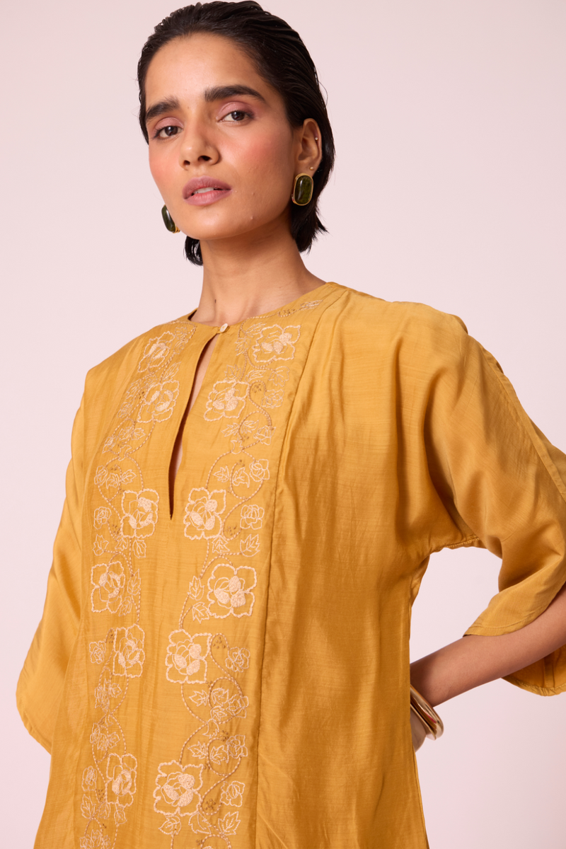Zarah Yellow Embroidered Dress by The Summer House in yellow color for women in Singapore