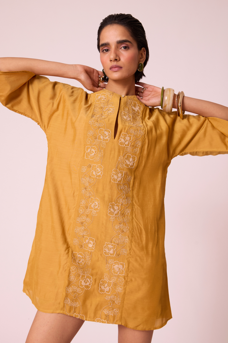 Zarah Yellow Embroidered Dress by The Summer House in yellow color for women in Singapore
