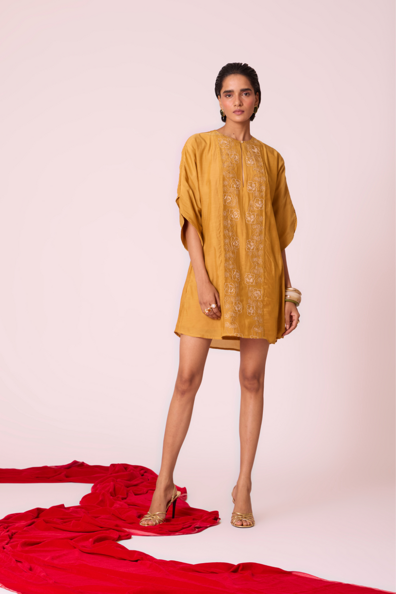 Zarah Yellow Embroidered Dress by The Summer House in yellow color for women in Singapore