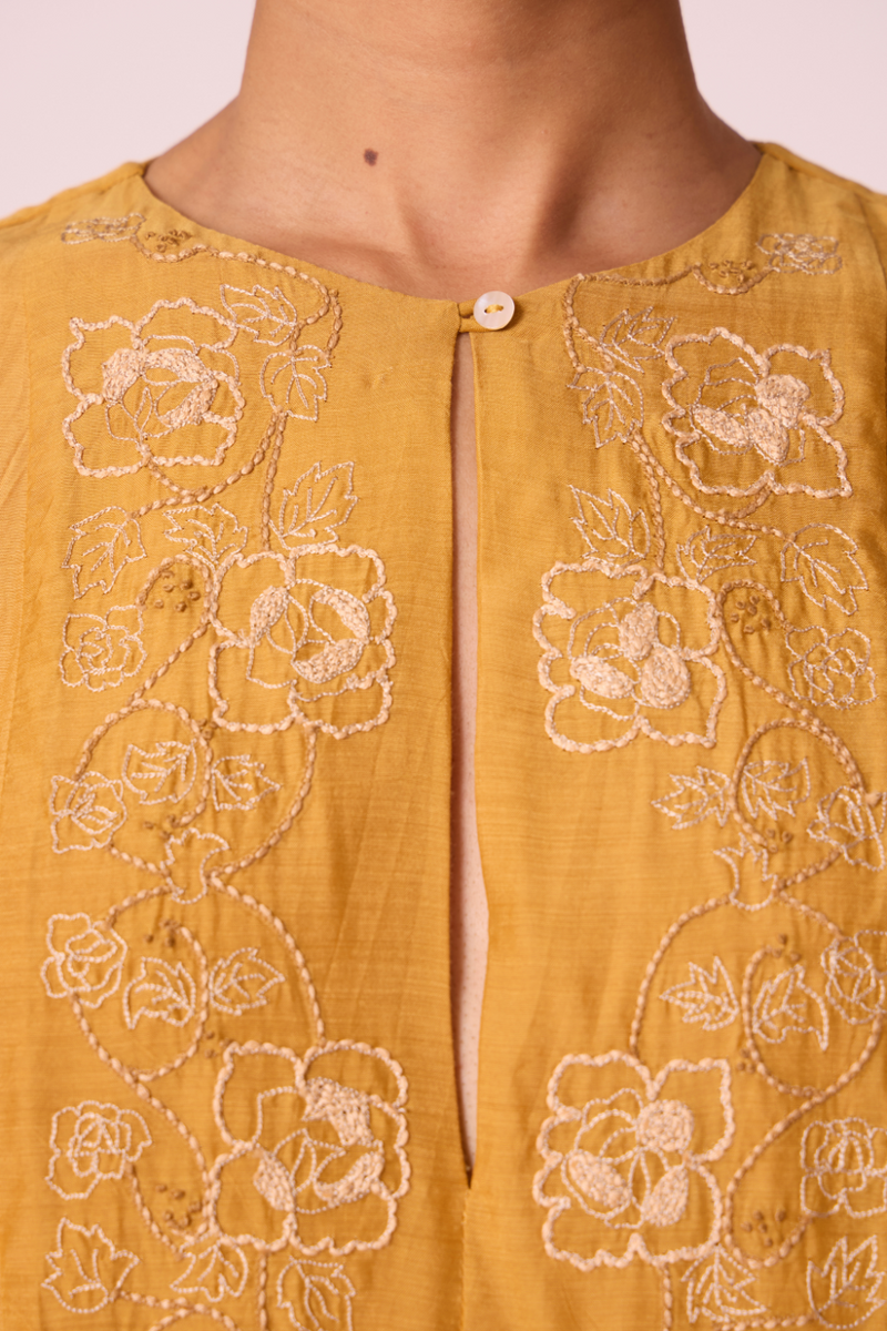 Zarah Yellow Embroidered Dress by The Summer House in yellow color for women in Singapore
