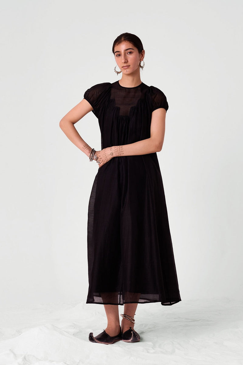 Zarna Silk Cotton Black Dress