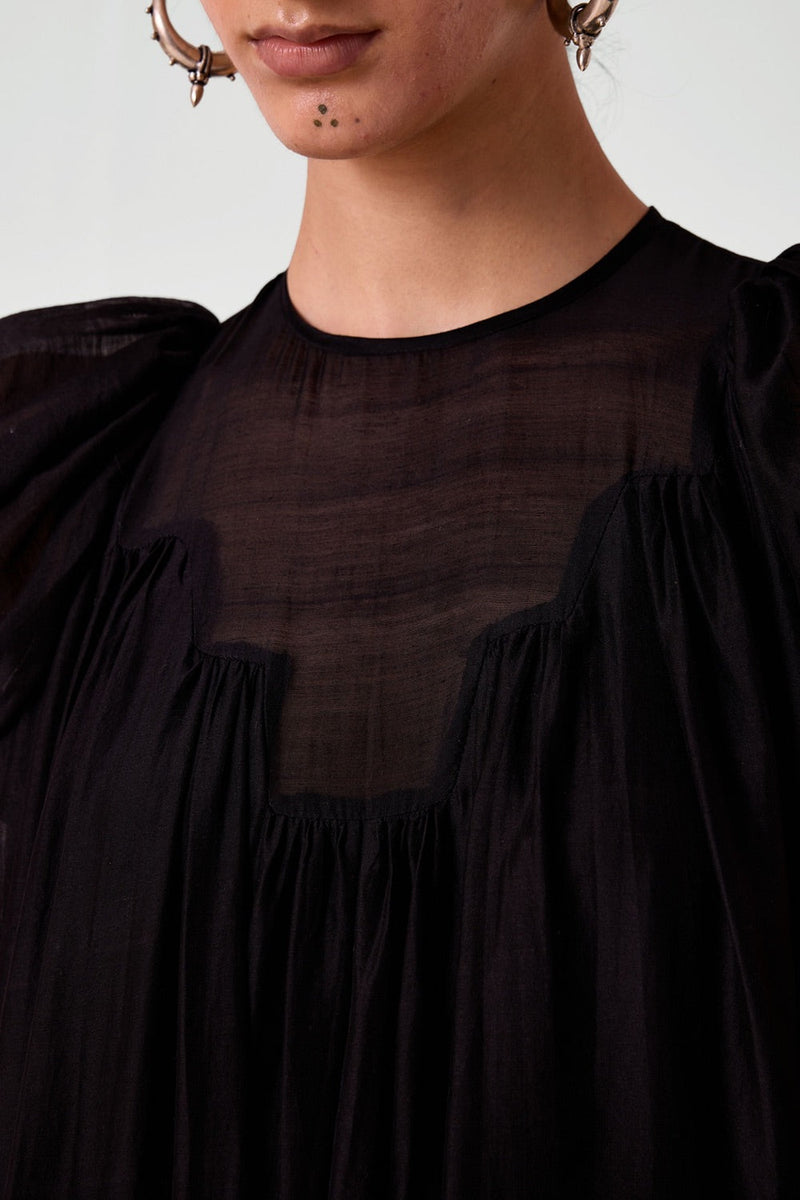 Zarna Silk Cotton Black Dress