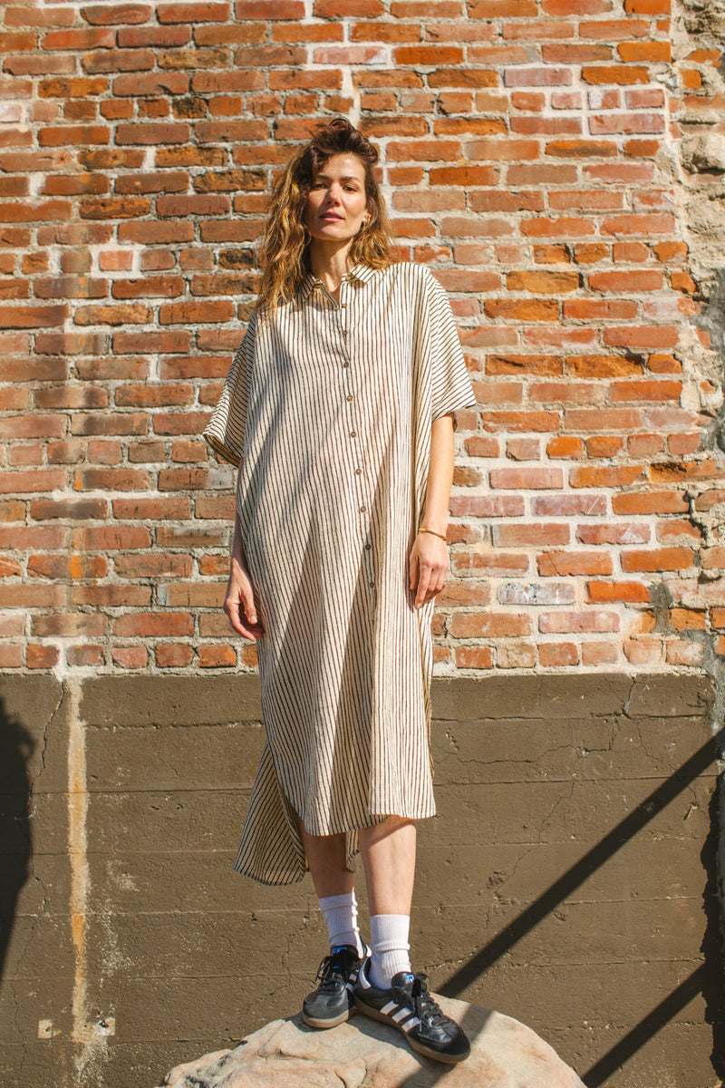 Tokyo — Stripe Shirt cotton by World of Crow in black color for women in Singapore