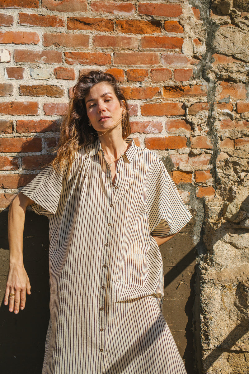 Tokyo — Stripe Shirt cotton by World of Crow in black color for women in Singapore