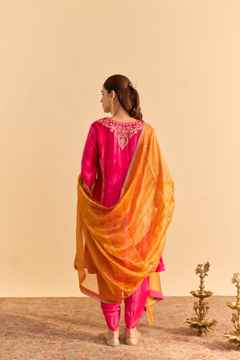 Ziara - Hotpink Kurta with Dhoti silk by SHEETAL BATRA in pink color for women in Singapore