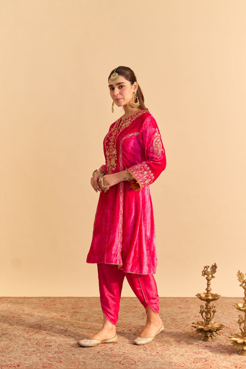 Ziara - Hotpink Kurta with Dhoti silk by SHEETAL BATRA in pink color for women in Singapore