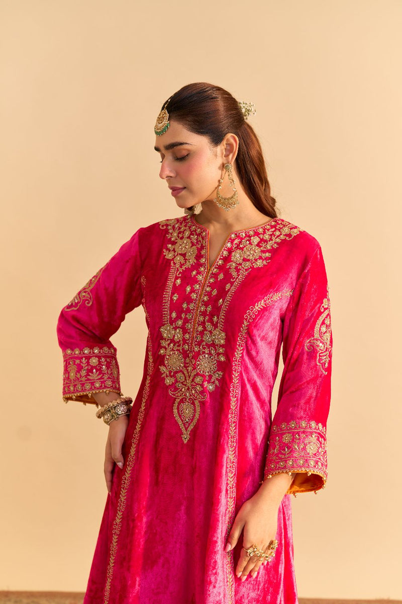 Ziara - Hotpink Kurta with Dhoti silk by SHEETAL BATRA in pink color for women in Singapore