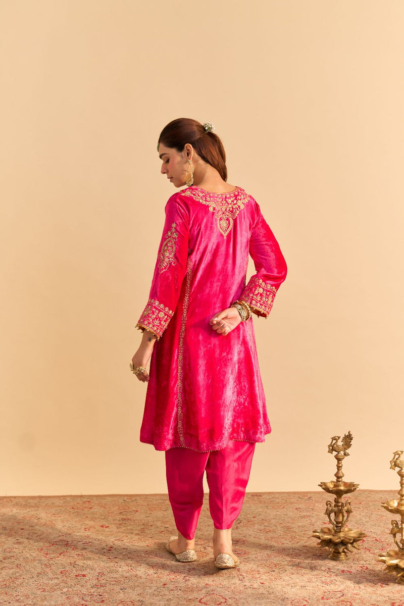Ziara - Hotpink Kurta with Dhoti silk by SHEETAL BATRA in pink color for women in Singapore