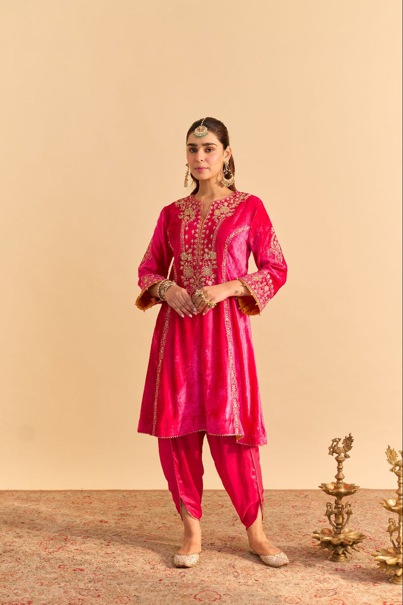 Ziara - Hotpink Kurta with Dhoti silk by SHEETAL BATRA in pink color for women in Singapore