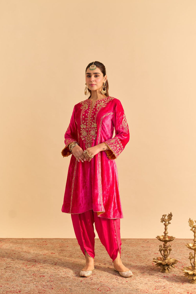 Ziara - Hotpink Kurta with Dhoti silk by SHEETAL BATRA in pink color for women in Singapore