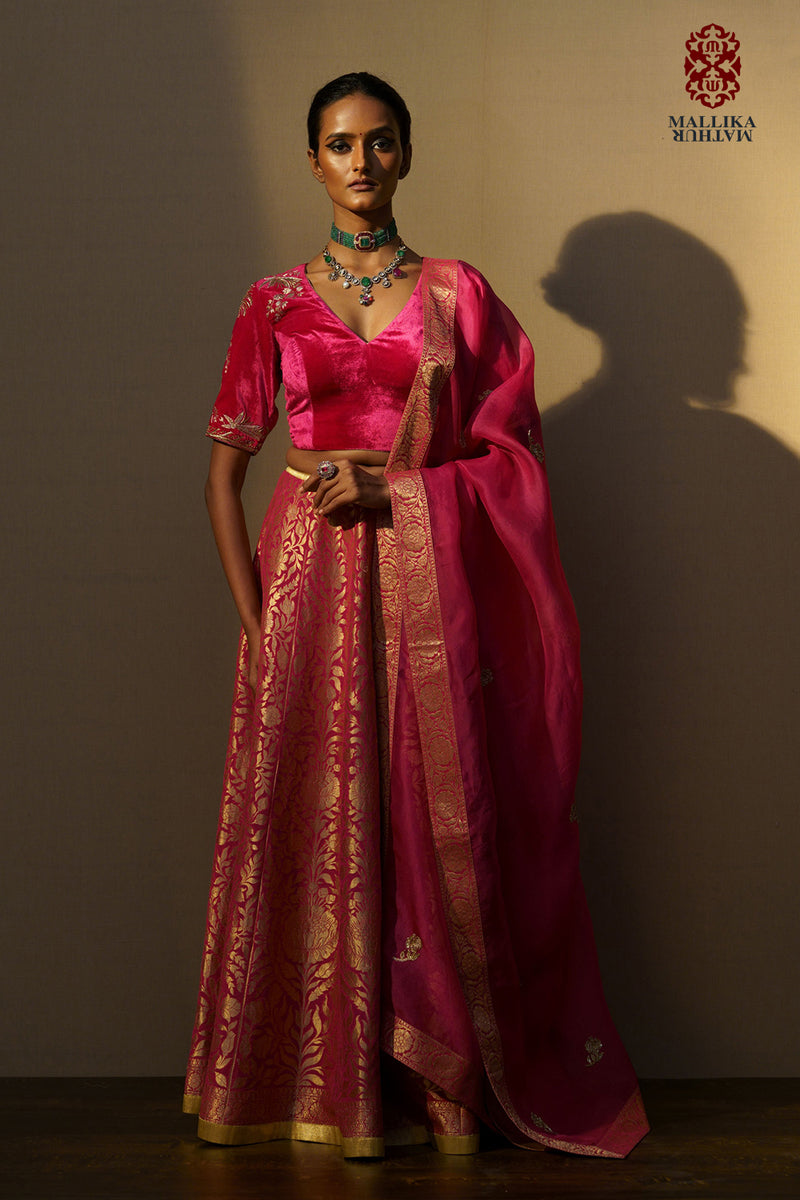 Zinnia Blouse velvet fushiya pink Buy Zinnia Blouse velvet fushiya pink from C&W | for Women by Mallika Mathur in pink color for women in Singapore