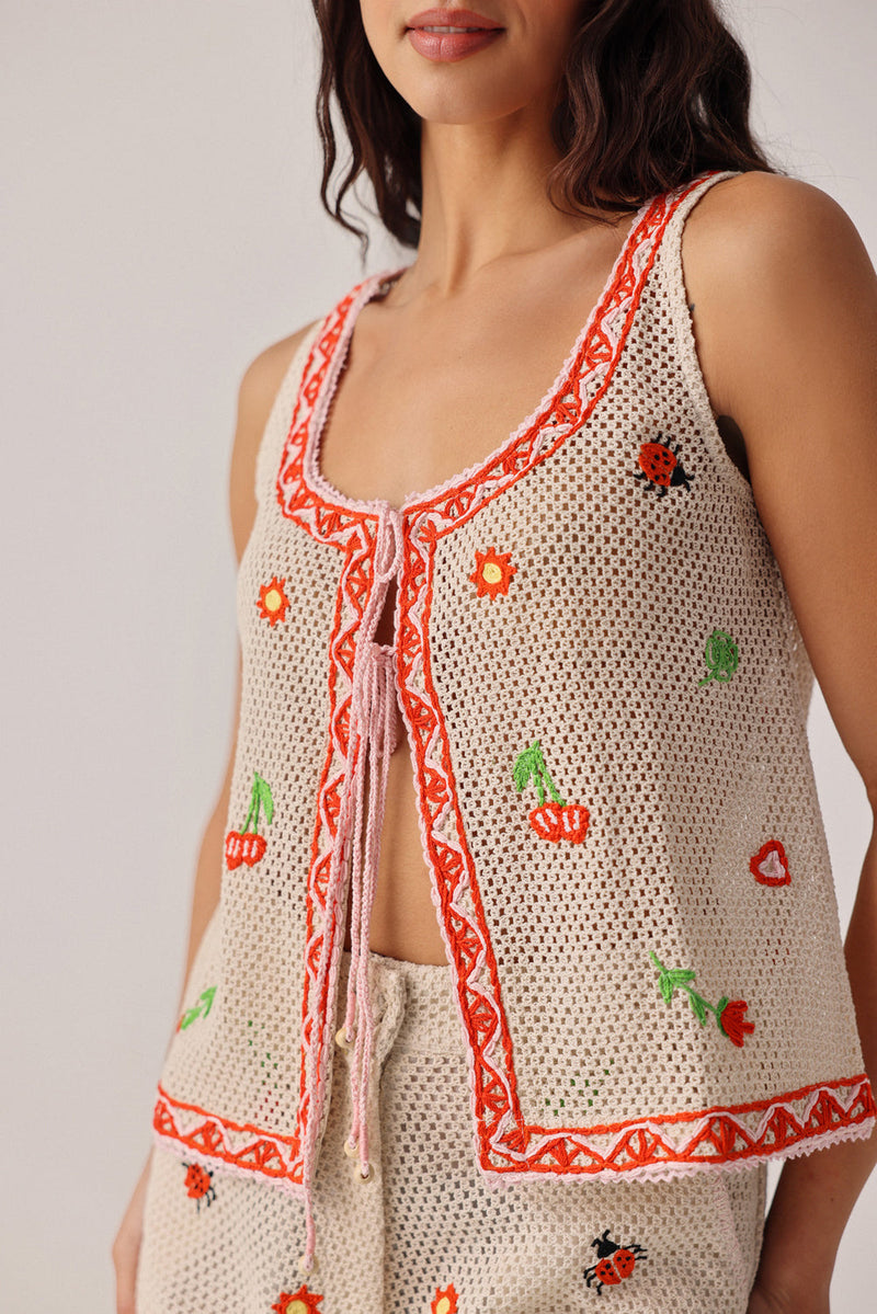 Ziva Shorts-Ecru crochet resort wear by NOIB in beige for women in Singapore