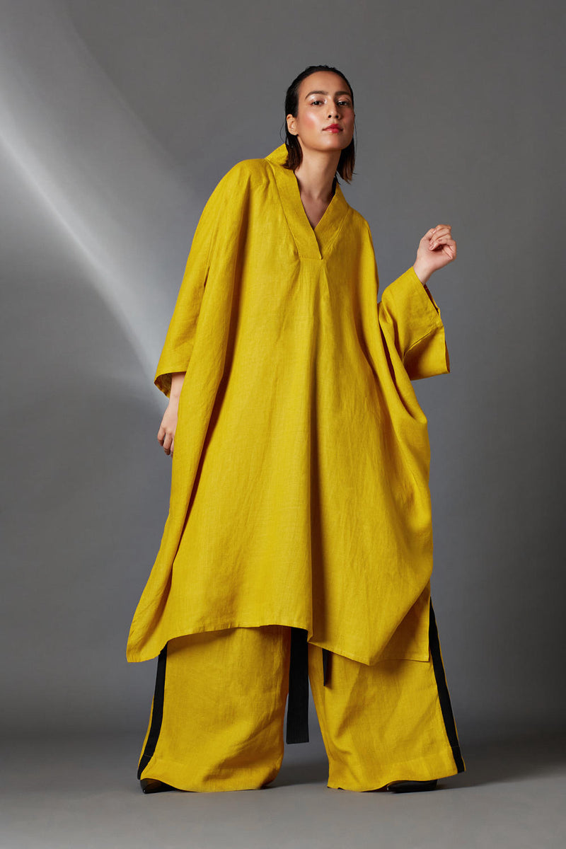 Zuri Dress-Mustard linen by Chola in mustard color for women in Singapore