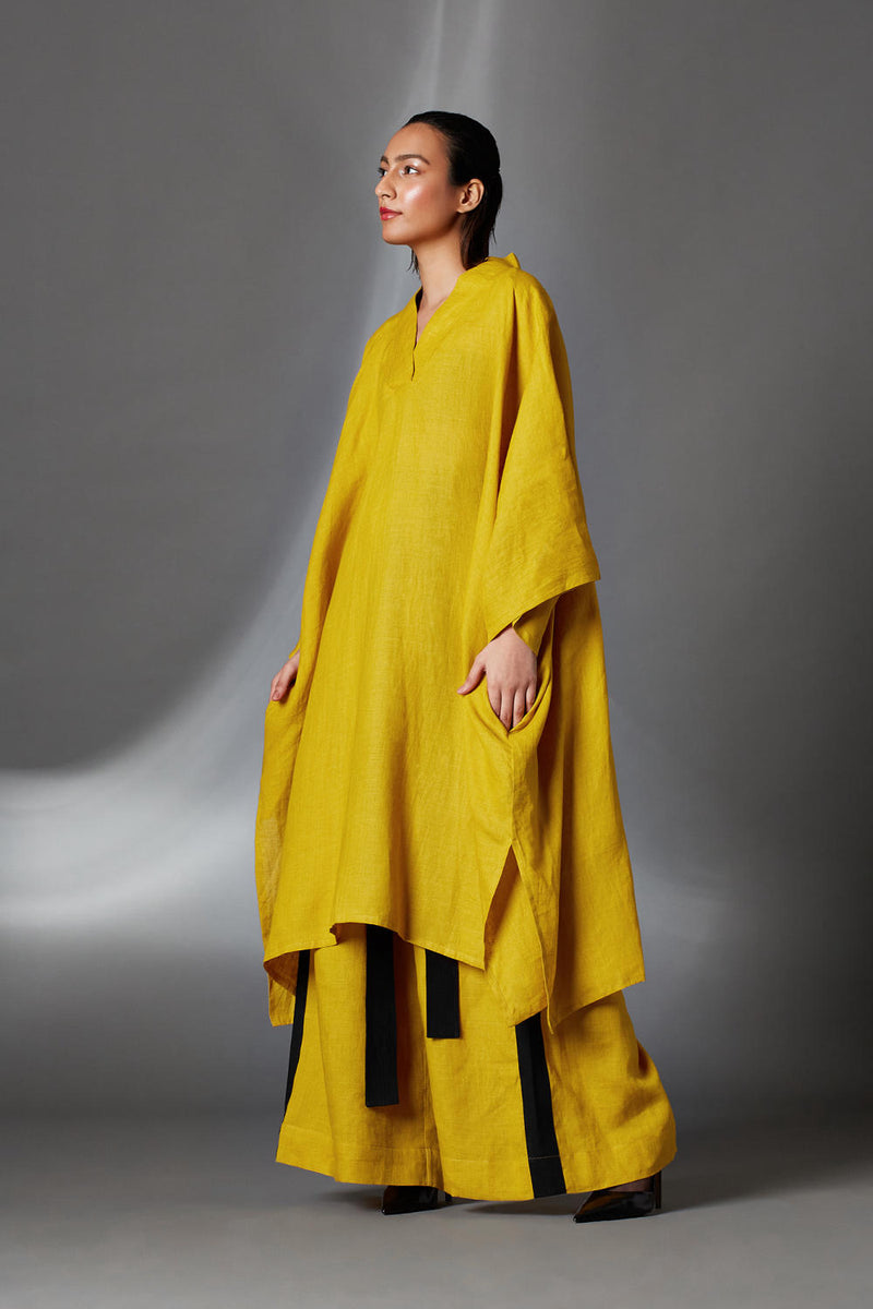 Zuri Dress-Mustard linen by Chola in mustard color for women in Singapore