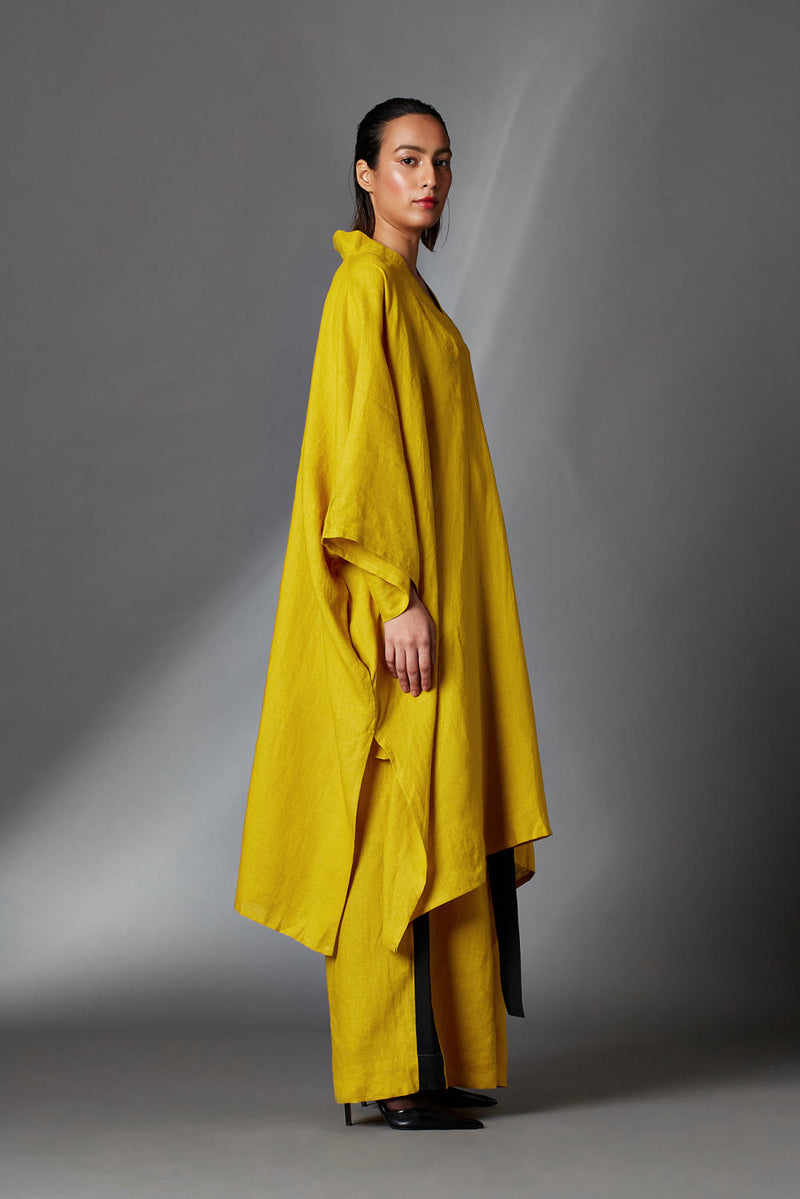 Zuri Dress-Mustard linen by Chola in mustard color for women in Singapore