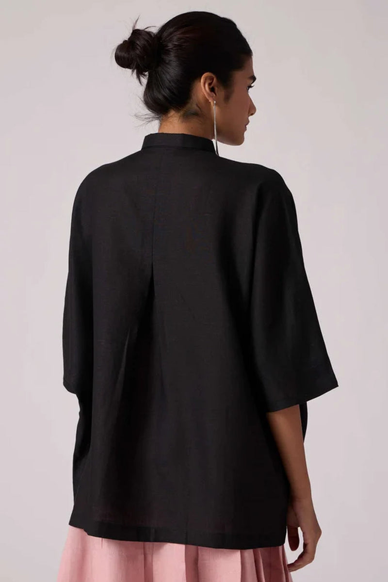 Zuri Noir Shirt 100% linen top/shirt by The Summer House in black for women in Singapore