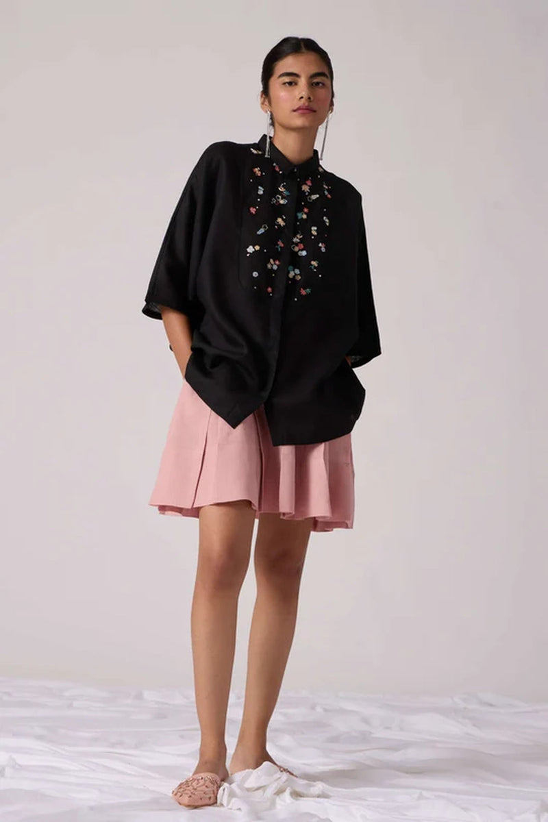Zuri Noir Shirt 100% linen top/shirt by The Summer House in black for women in Singapore
