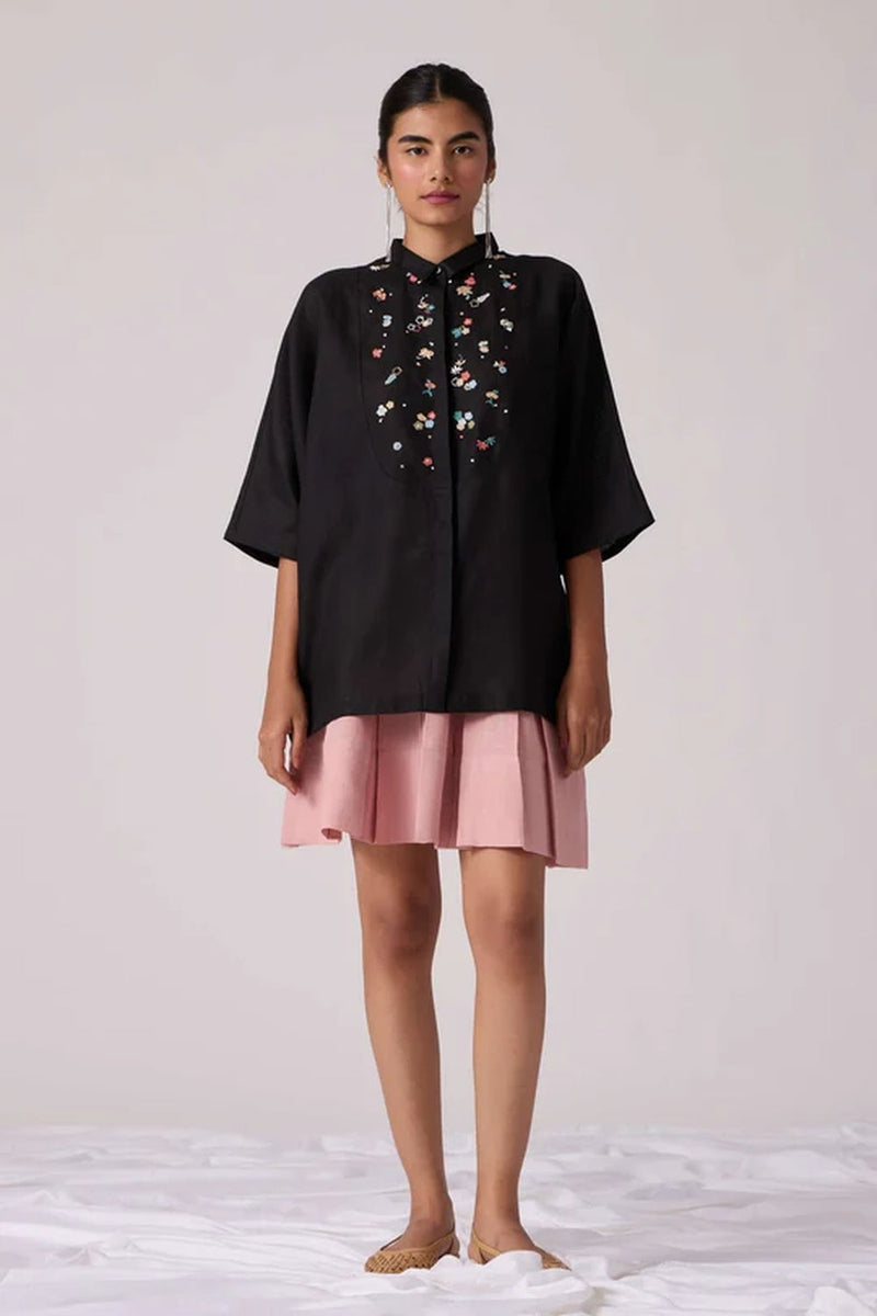 Zuri Noir Shirt 100% linen top/shirt by The Summer House in black for women in Singapore