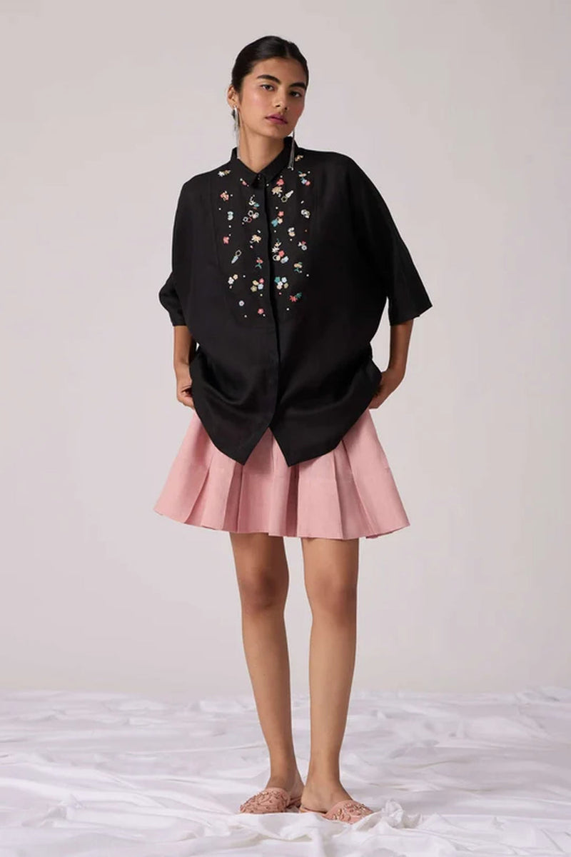 Zuri Noir Shirt 100% linen top/shirt by The Summer House in black for women in Singapore