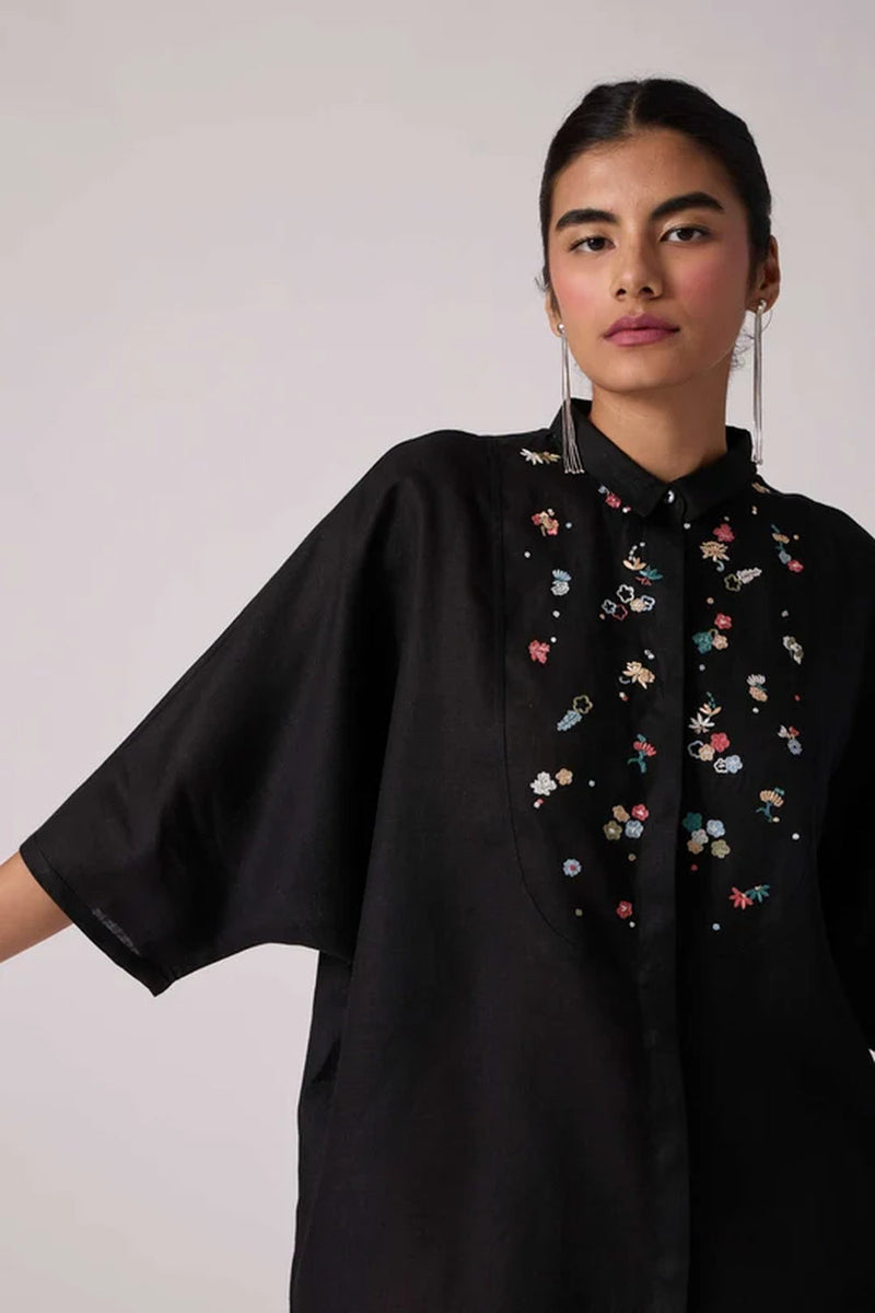 Zuri Noir Shirt 100% linen top/shirt by The Summer House in black for women in Singapore