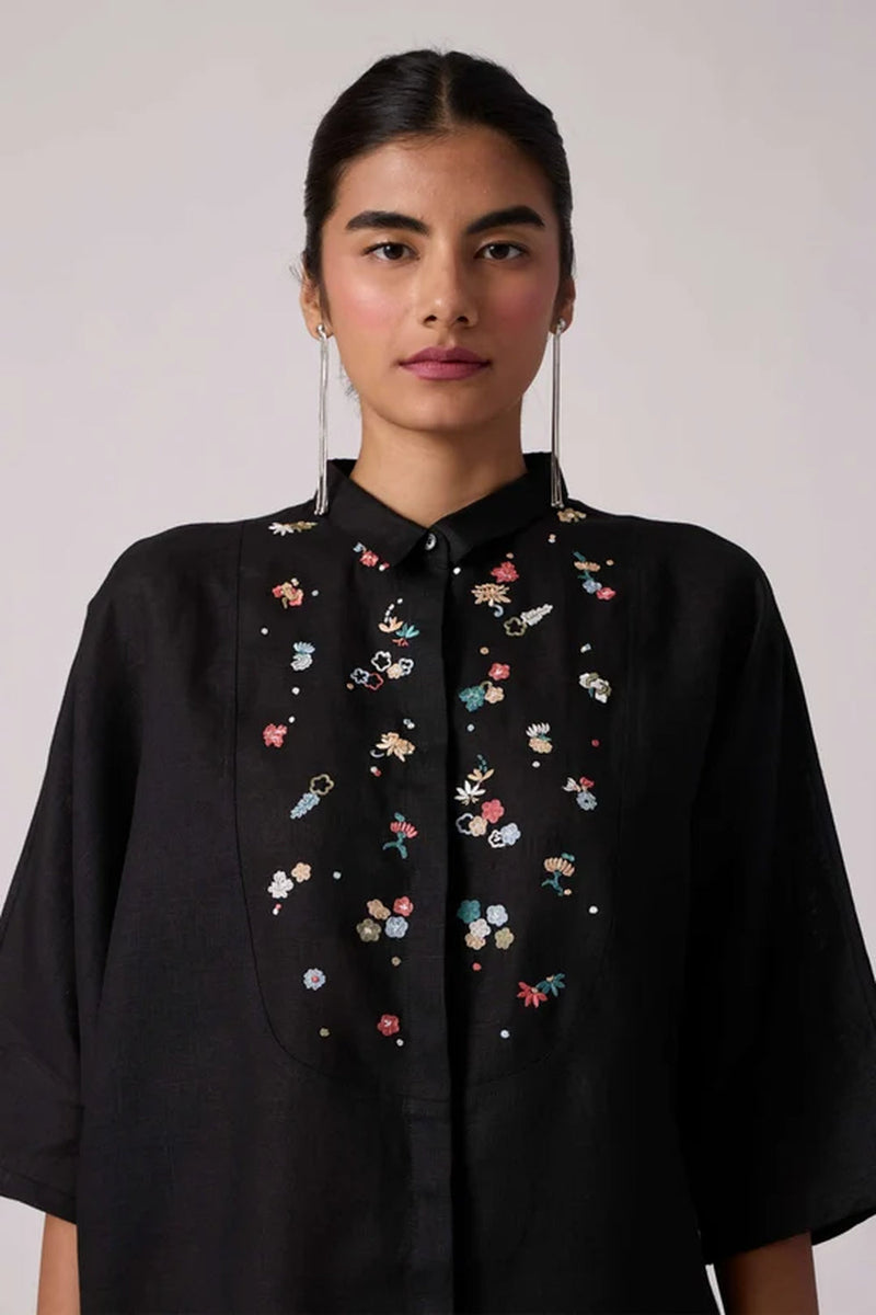 Zuri Noir Shirt 100% linen top/shirt by The Summer House in black for women in Singapore