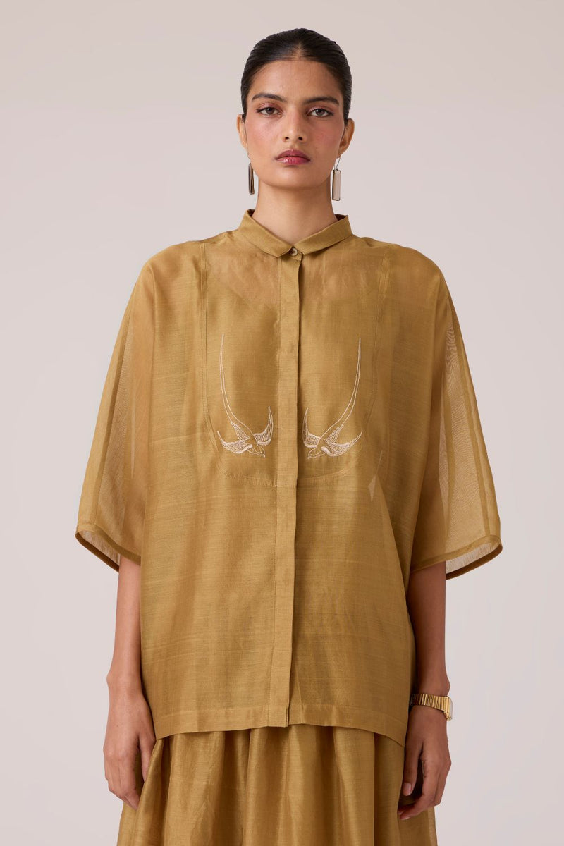 Zuri Yellow Handwoven Top chanderi by The Summer House in yellow color for women in Singapore