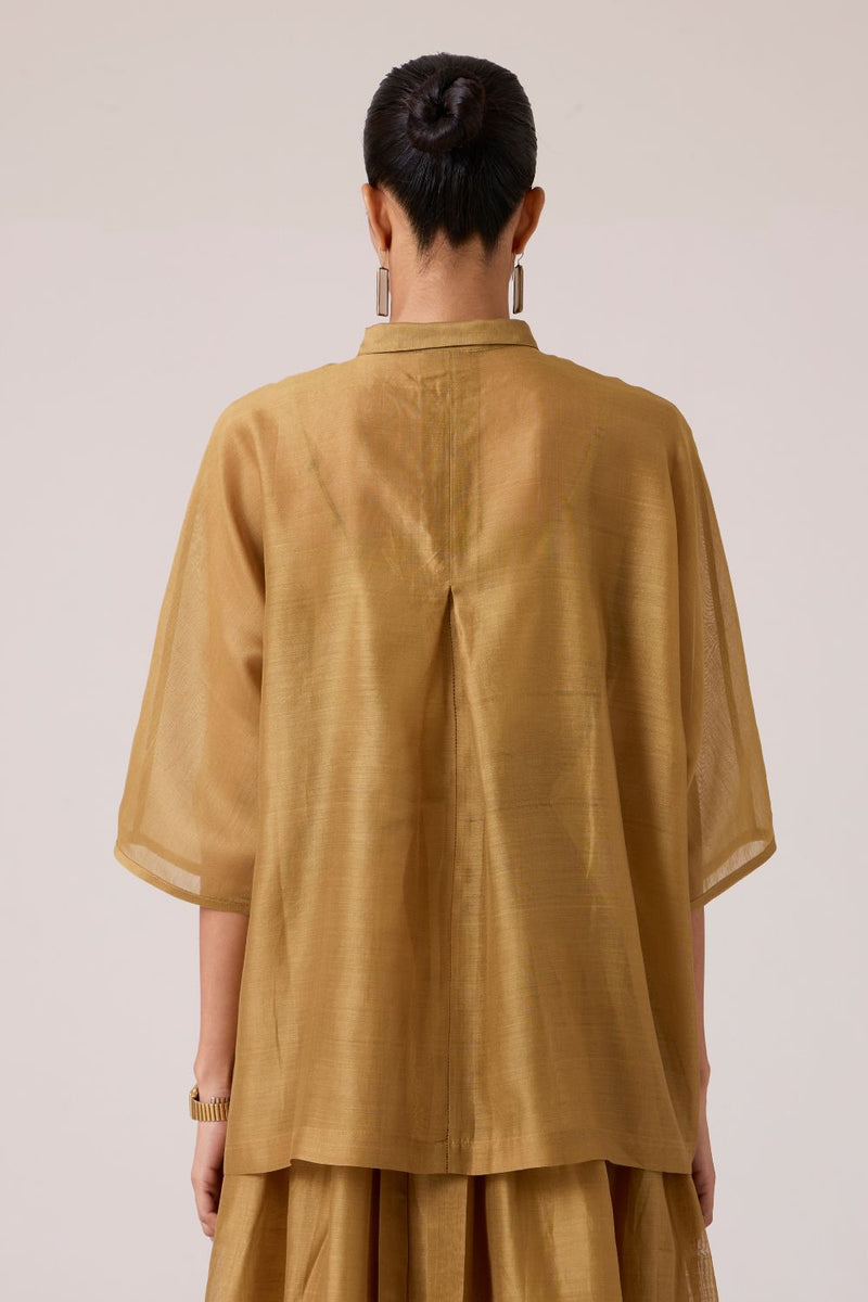 Zuri Yellow Handwoven Top chanderi by The Summer House in yellow color for women in Singapore