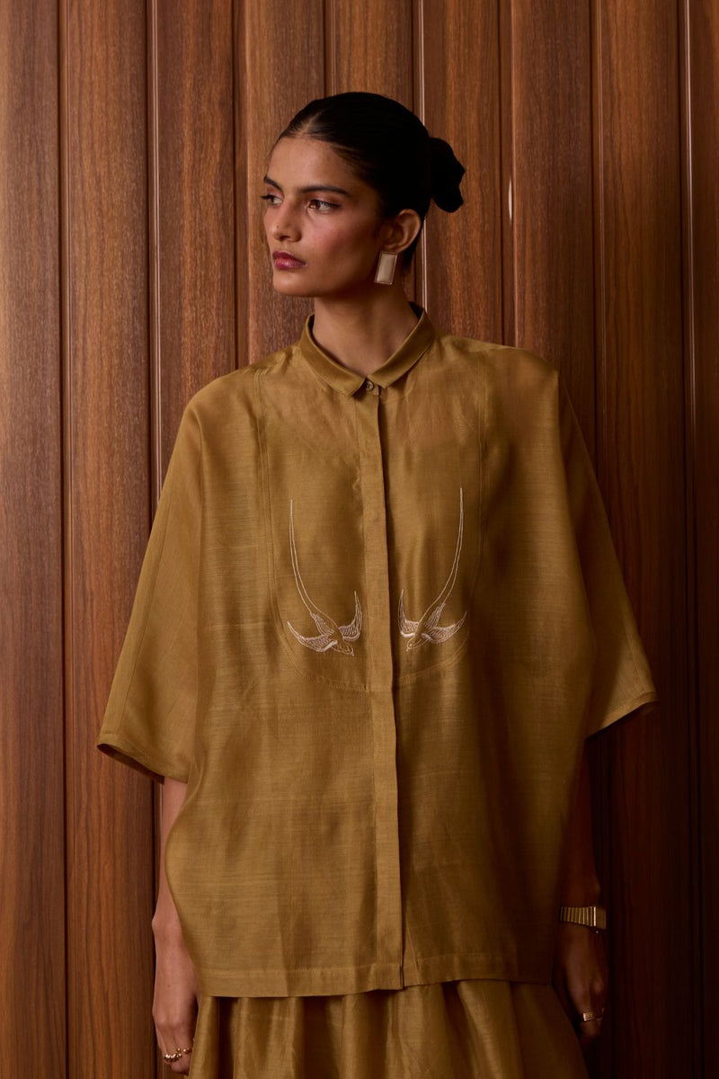 Zuri Yellow Handwoven Top chanderi by The Summer House in yellow color for women in Singapore