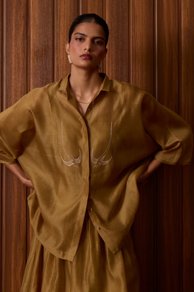 Zuri Yellow Handwoven Top chanderi by The Summer House in yellow color for women in Singapore