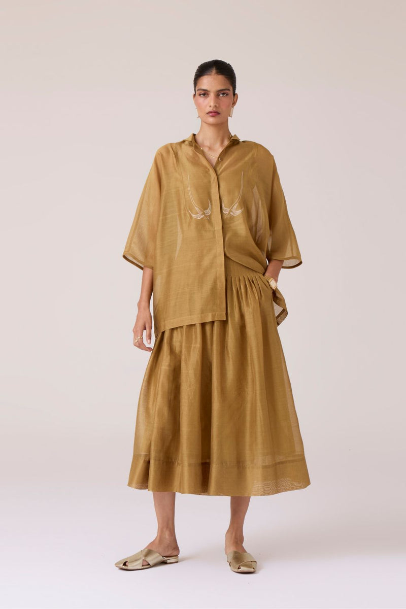 Zuri Yellow Handwoven Top chanderi by The Summer House in yellow color for women in Singapore