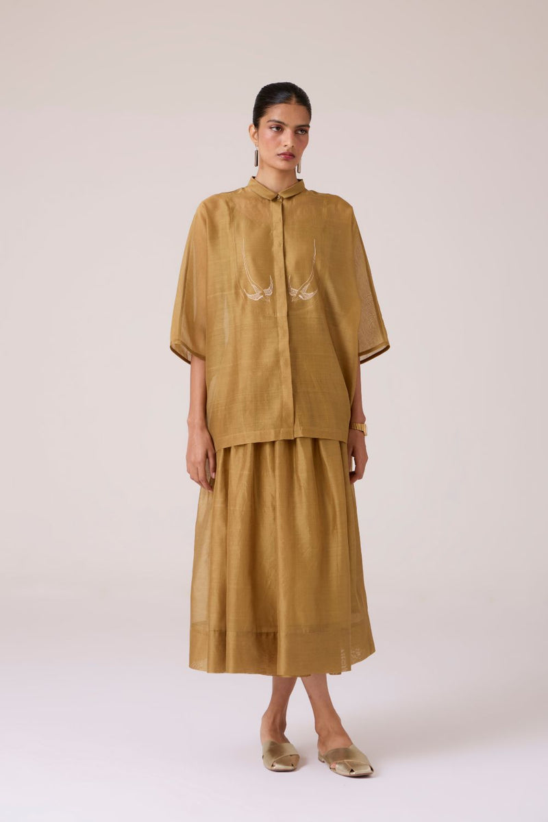 Zuri Yellow Handwoven Top chanderi by The Summer House in yellow color for women in Singapore