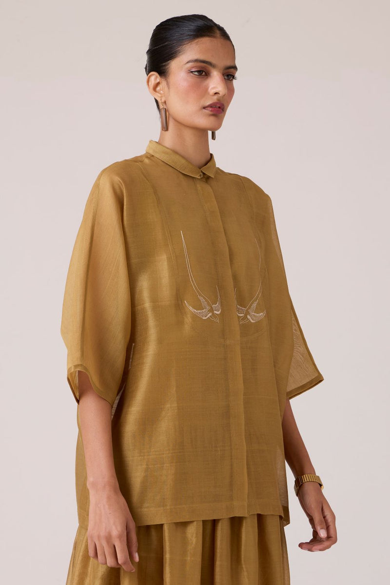 Zuri Yellow Handwoven Top chanderi by The Summer House in yellow color for women in Singapore