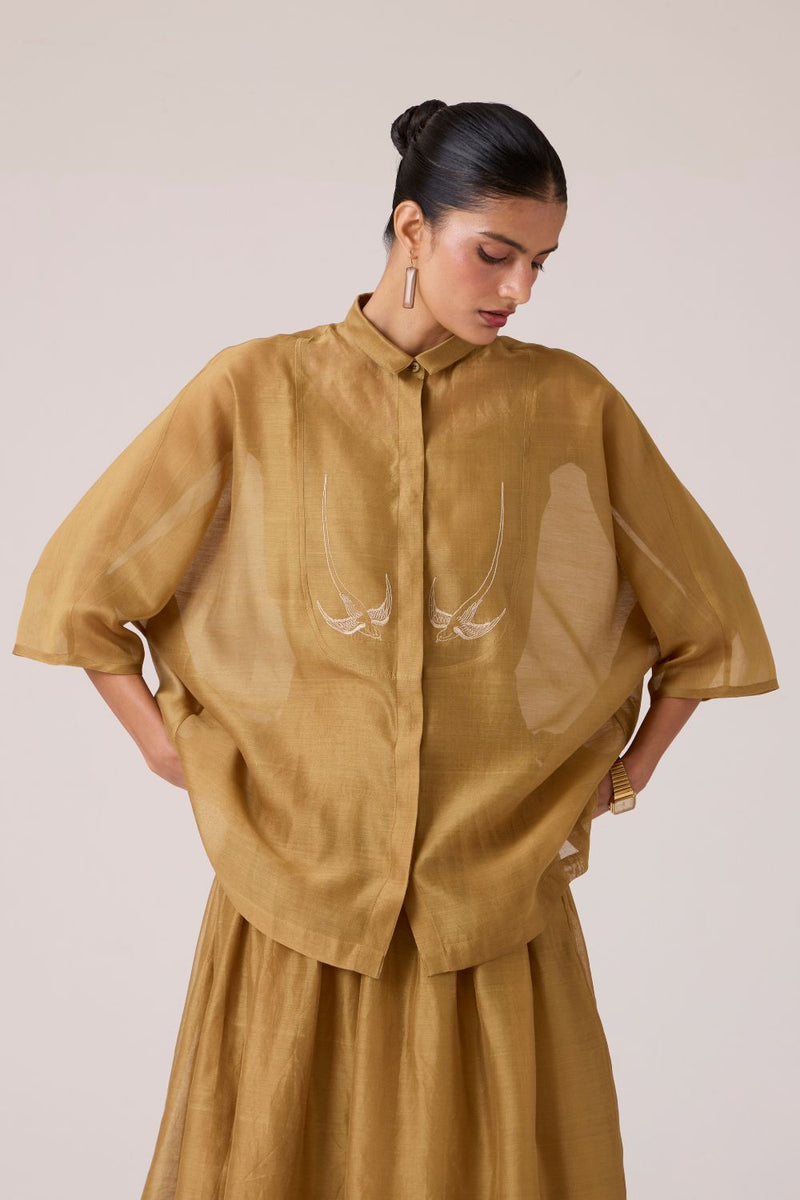 Zuri Yellow Handwoven Top chanderi by The Summer House in yellow color for women in Singapore