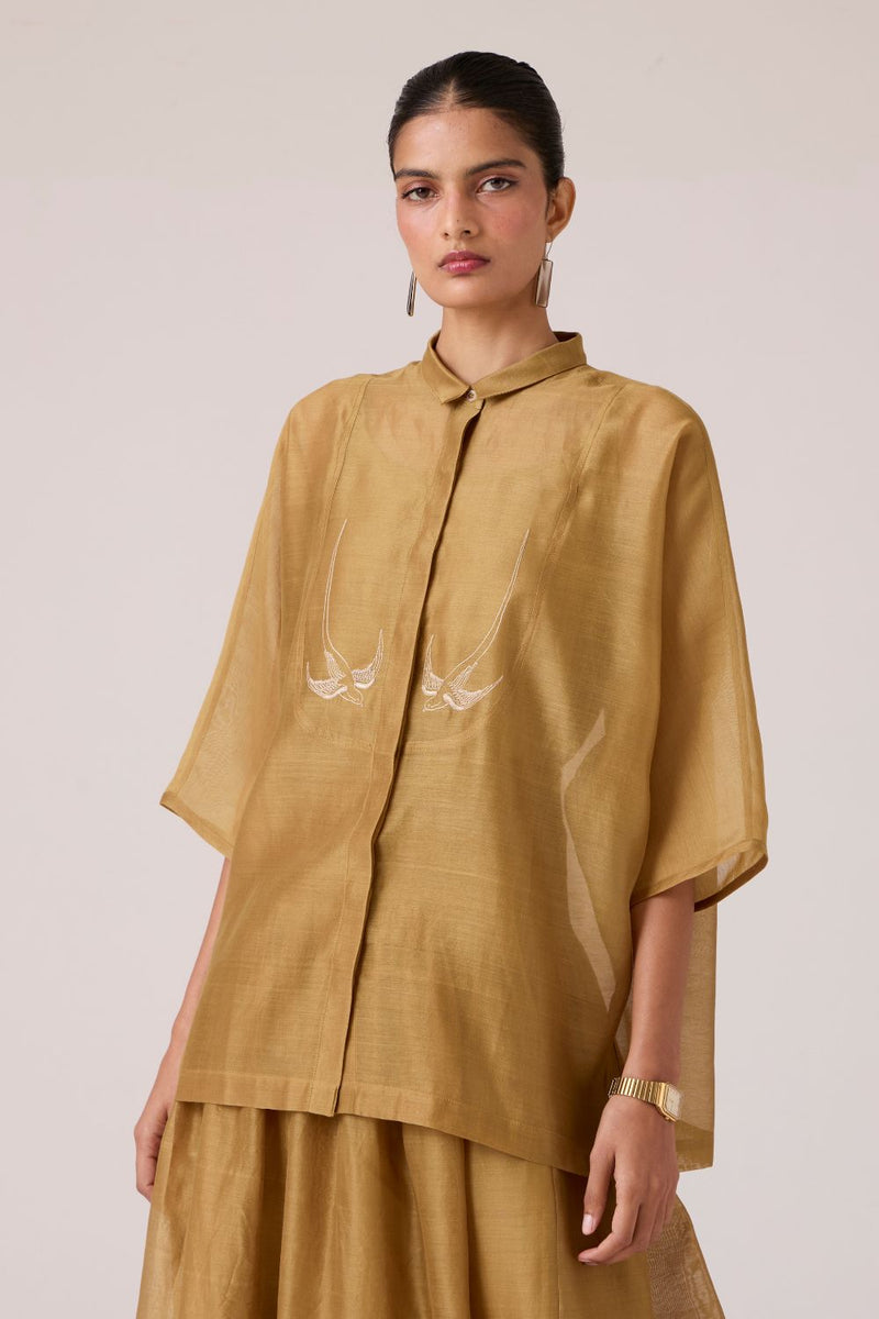 Zuri Yellow Handwoven Top chanderi by The Summer House in yellow color for women in Singapore