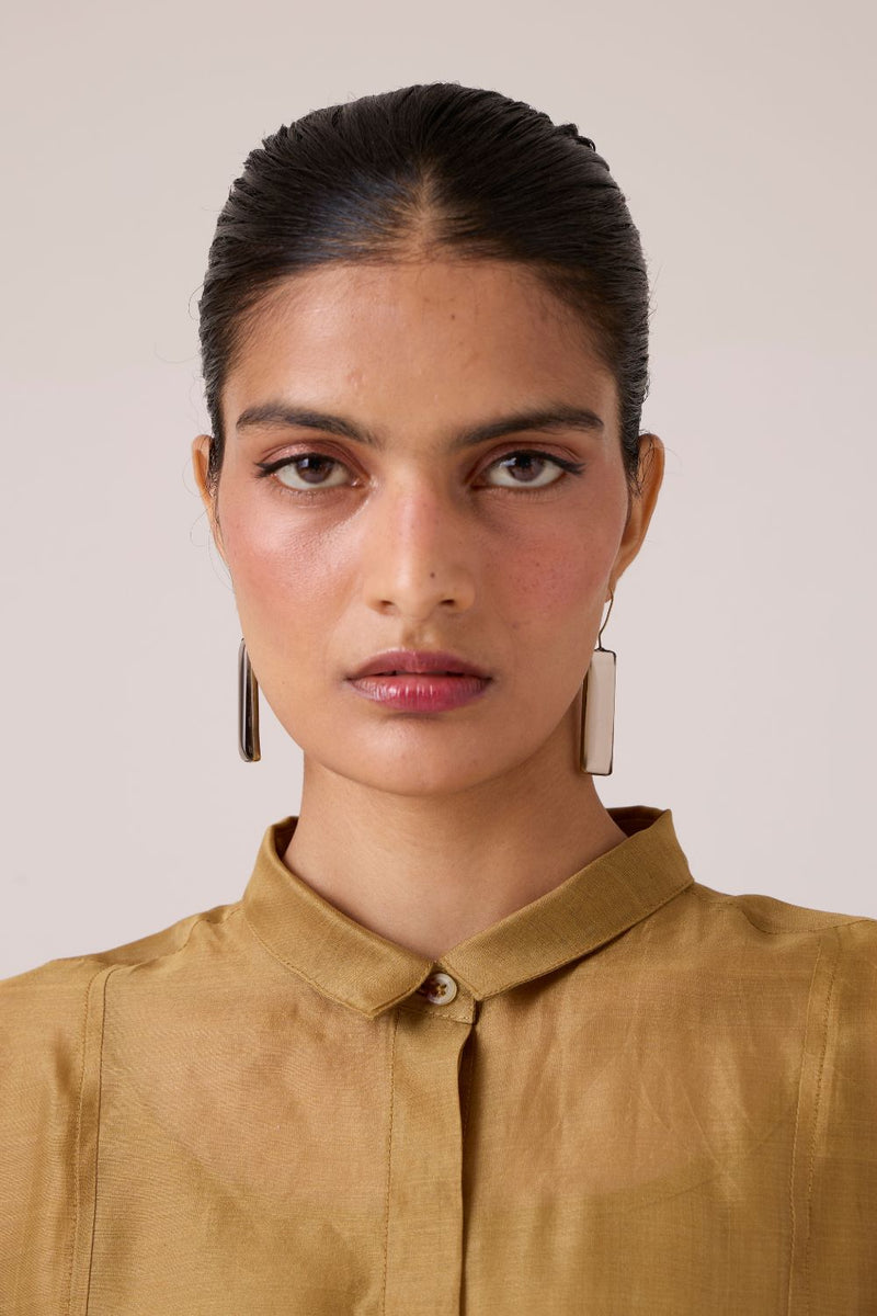 Zuri Yellow Handwoven Top chanderi by The Summer House in yellow color for women in Singapore