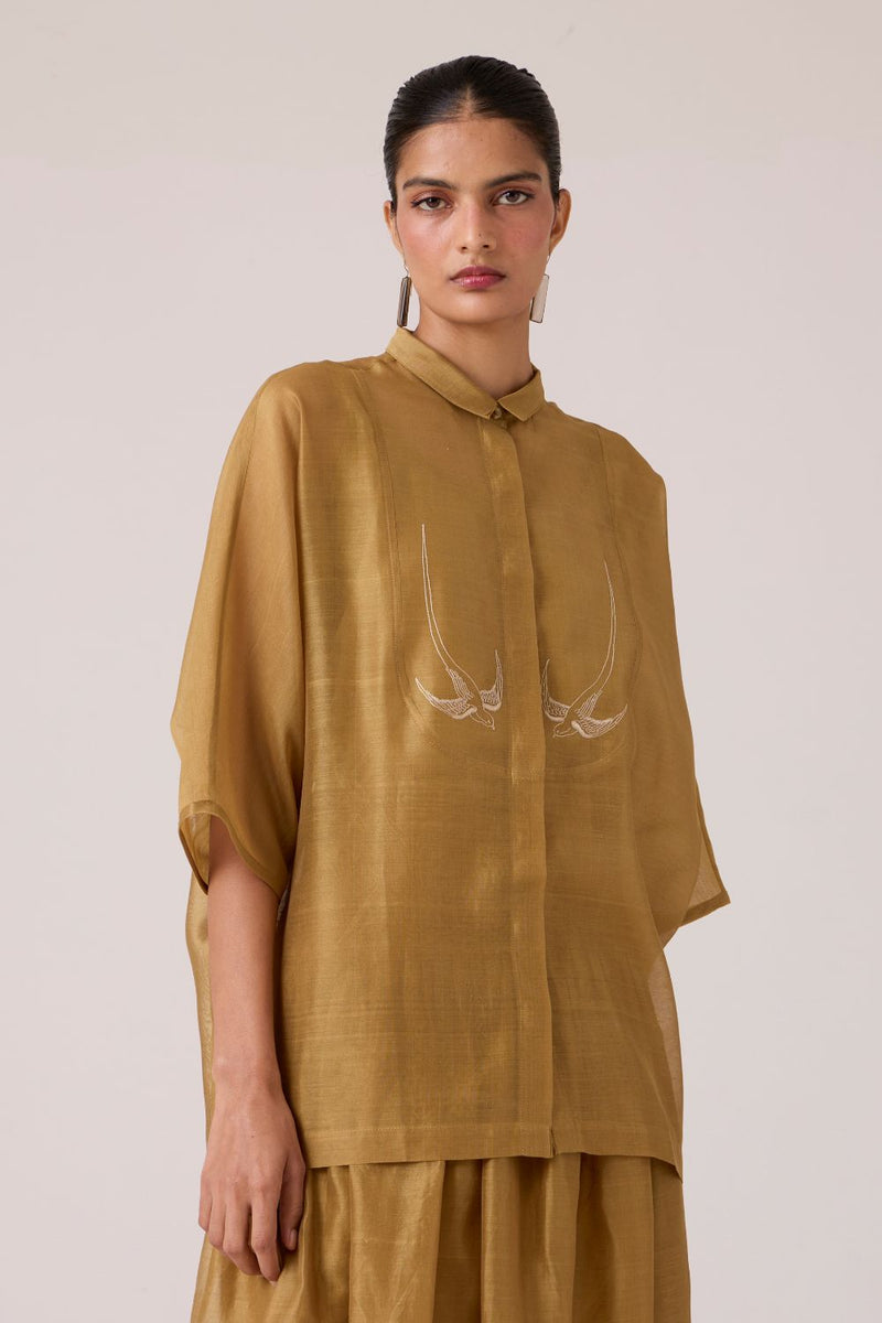 Zuri Yellow Handwoven Top chanderi by The Summer House in yellow color for women in Singapore