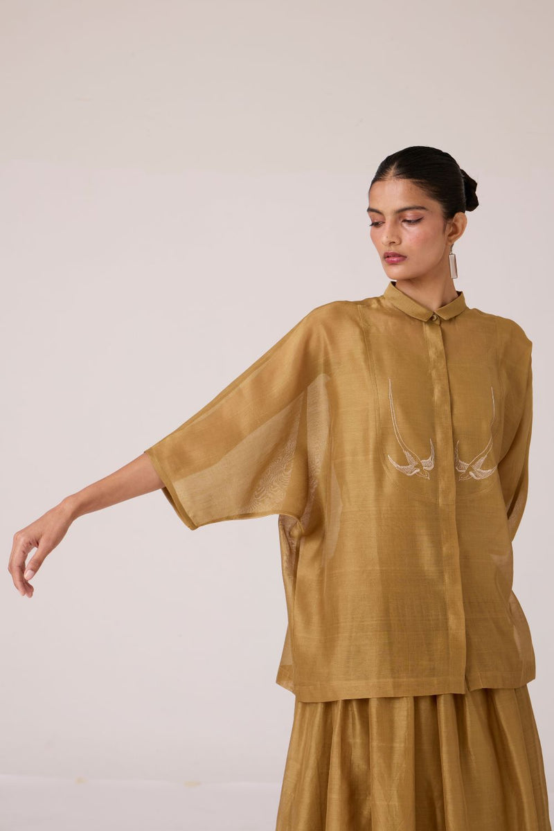 Zuri Yellow Handwoven Top chanderi by The Summer House in yellow color for women in Singapore