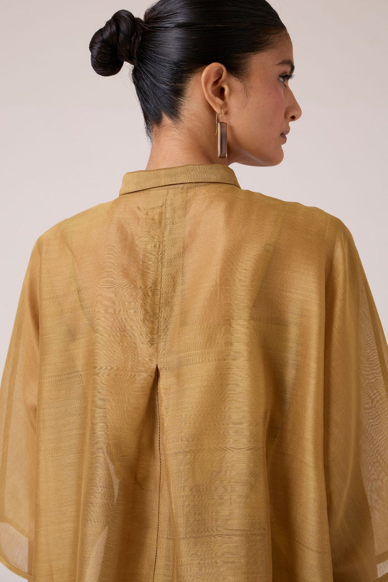 Zuri Yellow Handwoven Top chanderi by The Summer House in yellow color for women in Singapore
