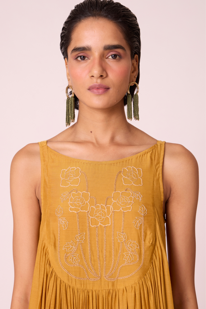 Zvuk Yellow Embroidered Maxi Dress by The Summer House in yellow color for women in Singapore
