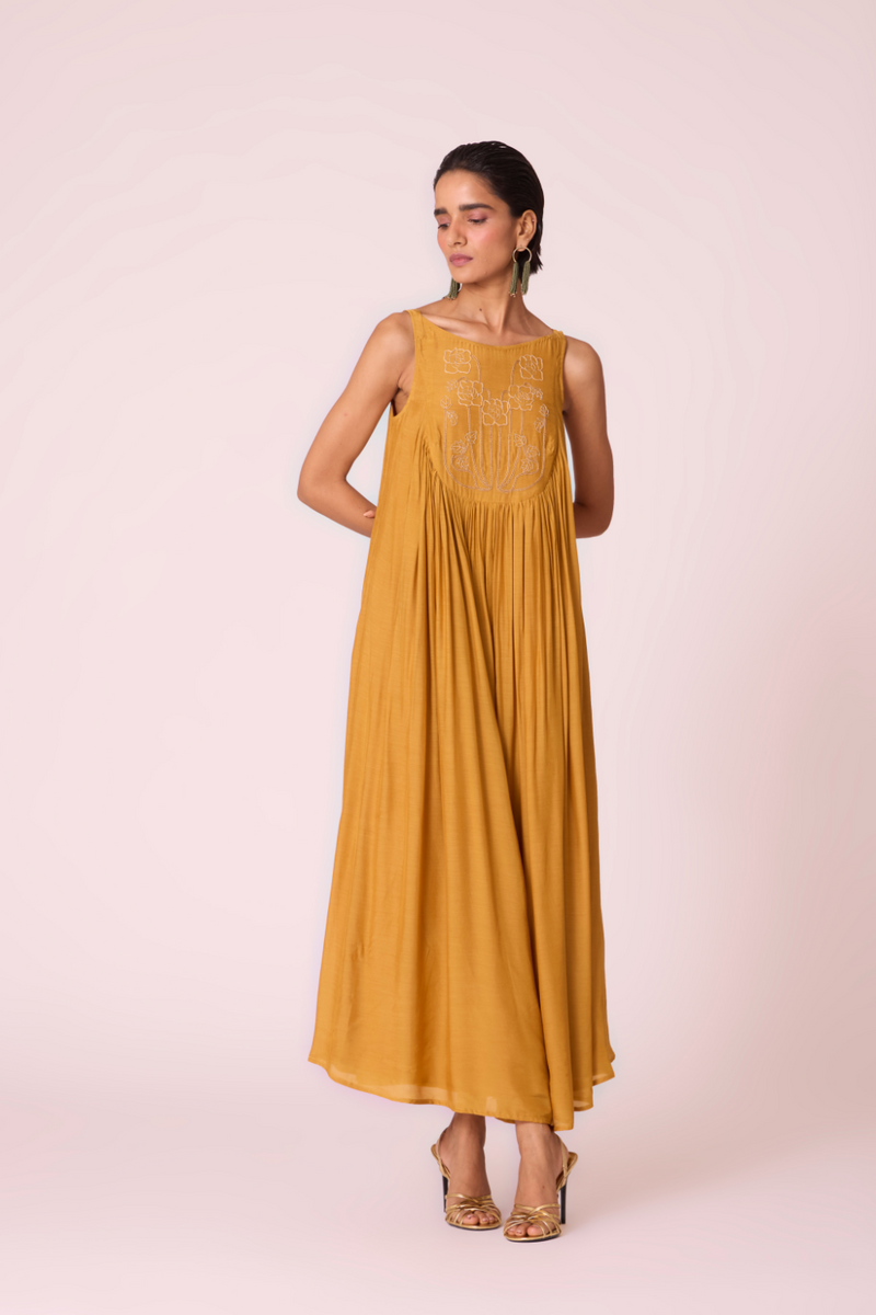 Zvuk Yellow Embroidered Maxi Dress by The Summer House in yellow color for women in Singapore