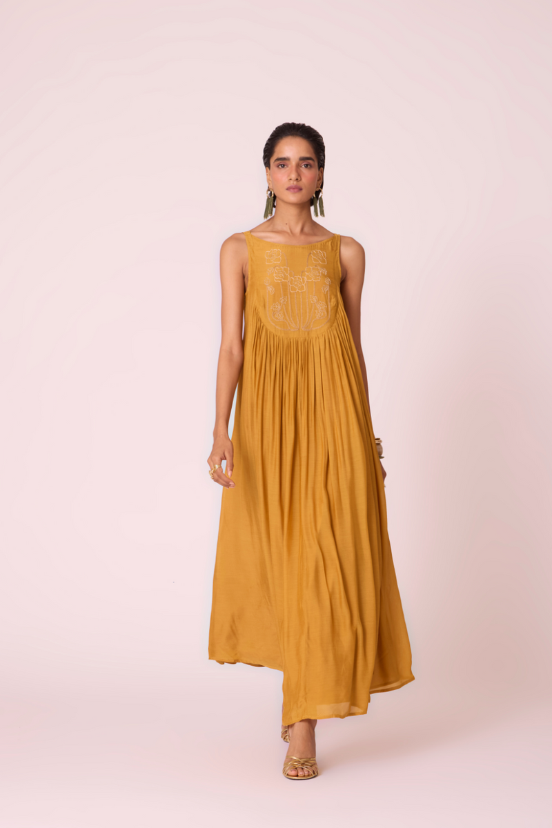 Zvuk Yellow Embroidered Maxi Dress by The Summer House in yellow color for women in Singapore