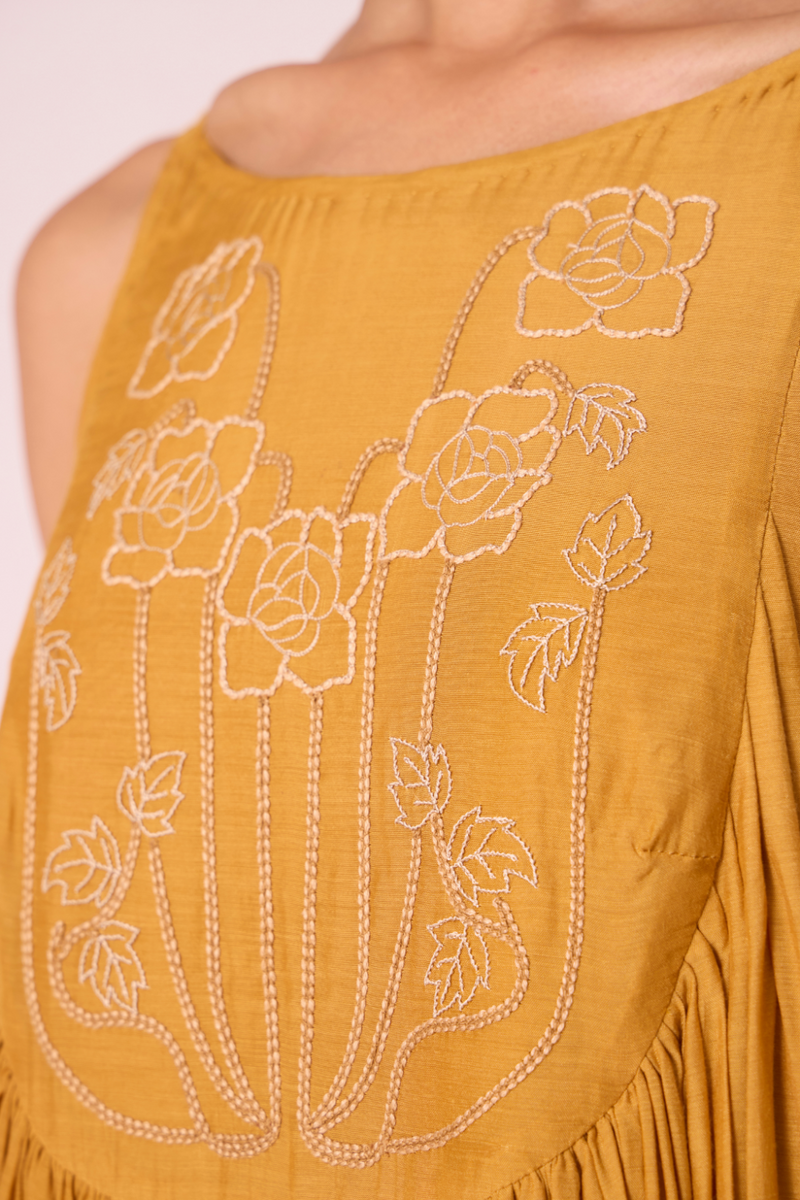 Zvuk Yellow Embroidered Maxi Dress by The Summer House in yellow color for women in Singapore